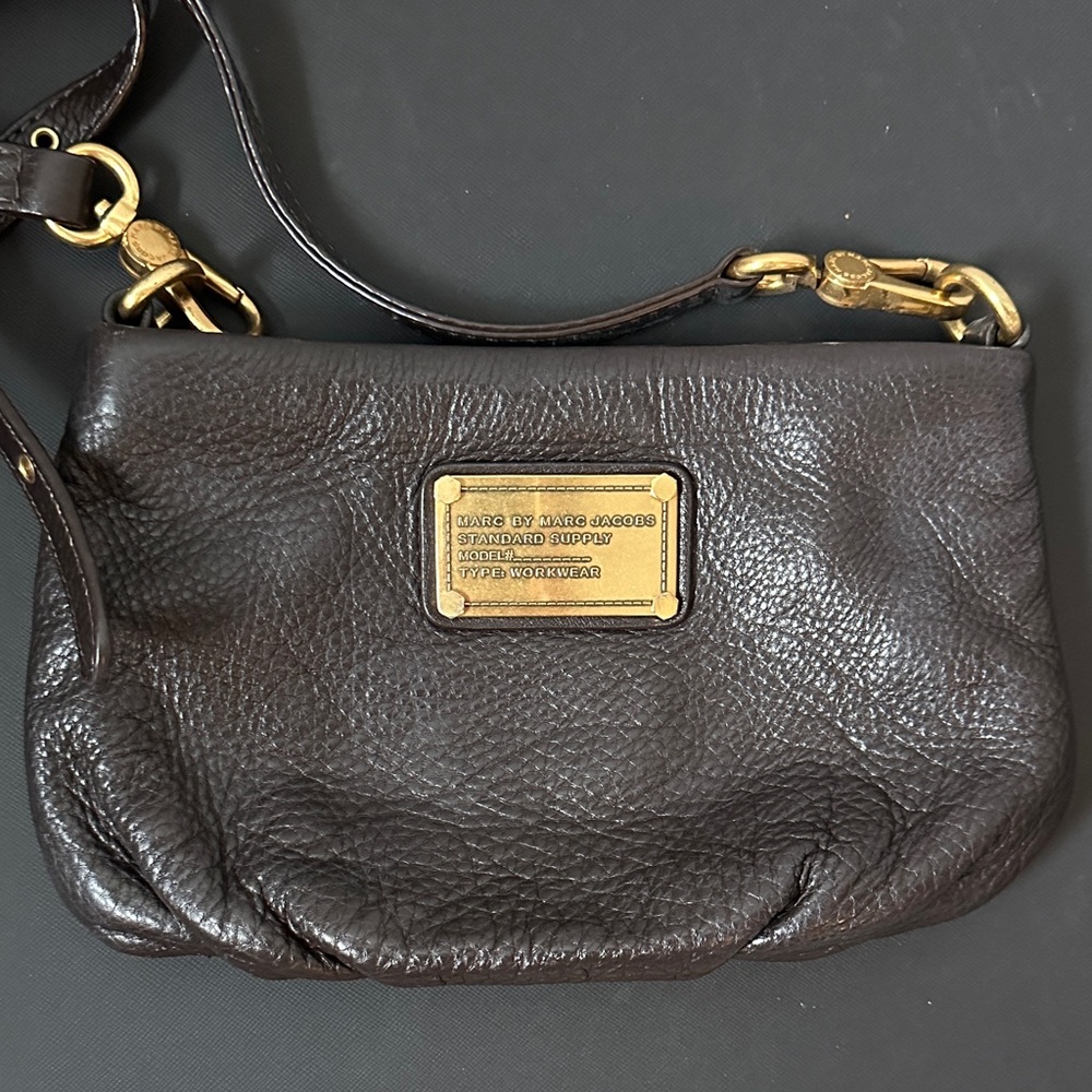 Marc Jacobs Dark Brown Crossbody Bag with Gold Accents